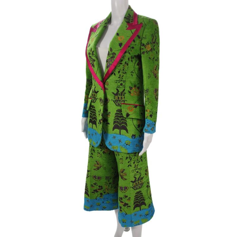 Gucci Womens Floral & Landscape Print Blazer Pants Suit Set Green Size 42 44 - Picture 4 of 11